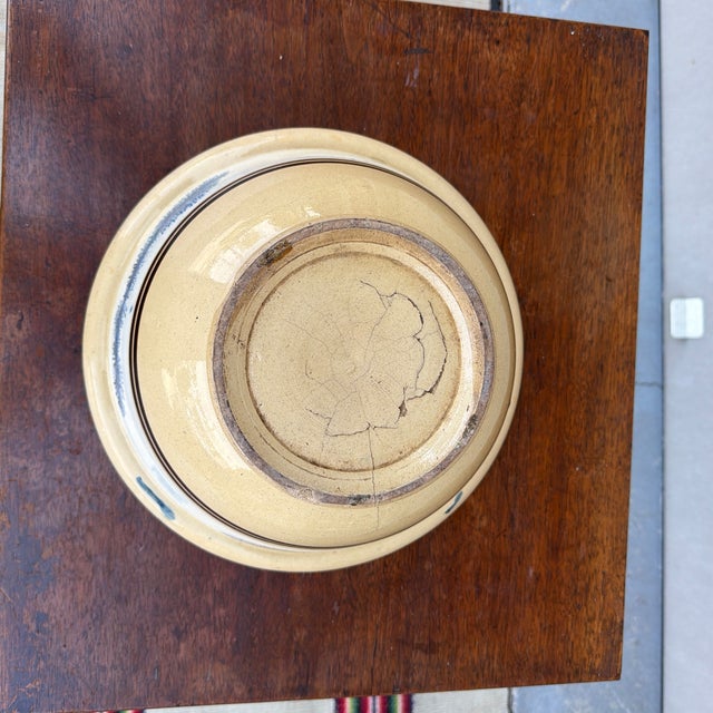 Ceramic Antique English Yellowware Mixing Bowl With Blue Seaweed Decoration, Circa 1840s For Sale - Image 7 of 12