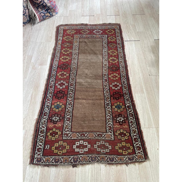 Tribal Antique c.1870s Kurdish Tribal Rug, Natural Camel Field, Geometric Border, 2'7" X 6'3" (82cm X 192cm) For Sale - Image 3 of 7