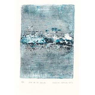 Isla De La Pasion-07 Abstract Landscape Monoprint Grey Blue by Carrie Bergey For Sale