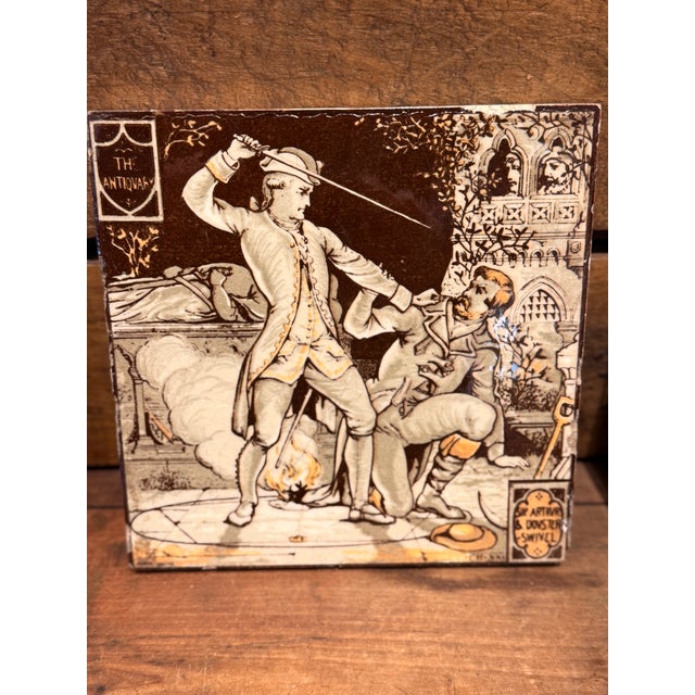 Antique Minton China Works Tile Set c.1880 Sir Walter Scott Waverley Scenes For Sale - Image 6 of 14