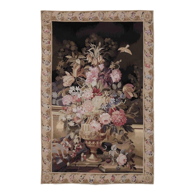 Autumn Floral Black Needlepoint Tapestry - 200 X 130 Cm (6'6" X 4'3") - Requires Rod Size 4 For Sale