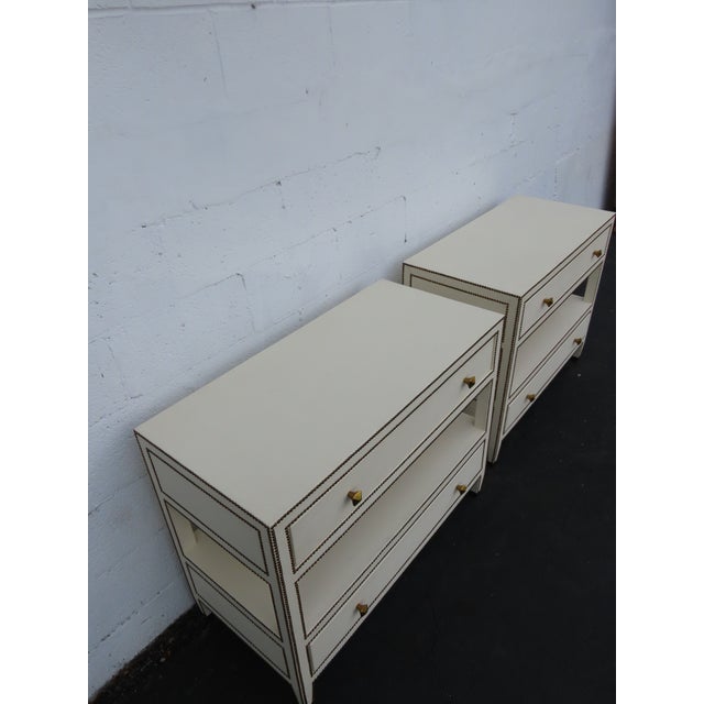 Late 20th Century Bernhardt Hollywood Regency Bonded Leather Large Nightstands Chests a Pair 6660 For Sale - Image 5 of 18