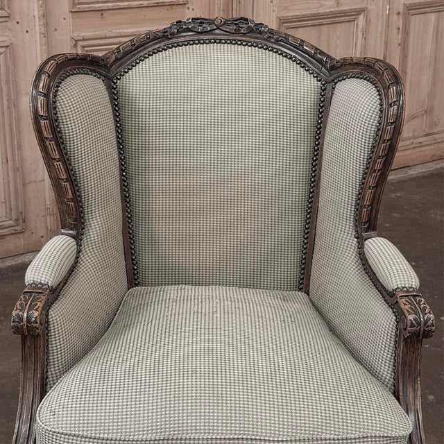 Pair Antique Louis XVI Style French Bergères ~ Armchairs in Walnut For Sale - Image 11 of 18