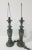 Stunning Pair of Hollywood Regency Chinosorie Lamps, in the Style of James Mont. Cast brass body with a unique verdigris...