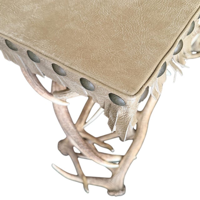 Elk Antler Console Table With Leather Top For Sale - Image 11 of 17