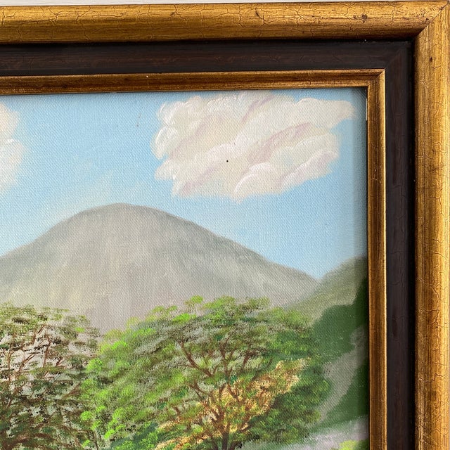 Vintage Folk Art Tranquil Landscape Oil on Canvas Framed Painting For Sale In Dallas - Image 6 of 12