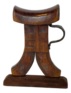 East African Carved Wood and Wrought Iron Headrest