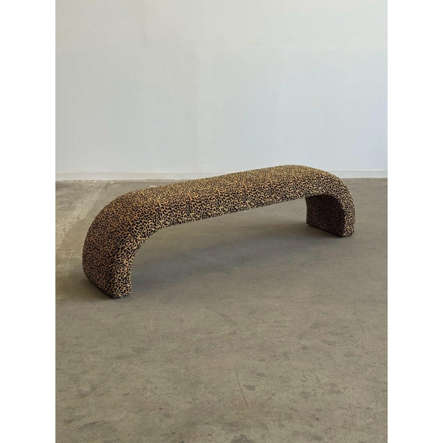 Brown 1960s Custom Made Waterfall Bench in Leopard Fabric For Sale - Image 8 of 9