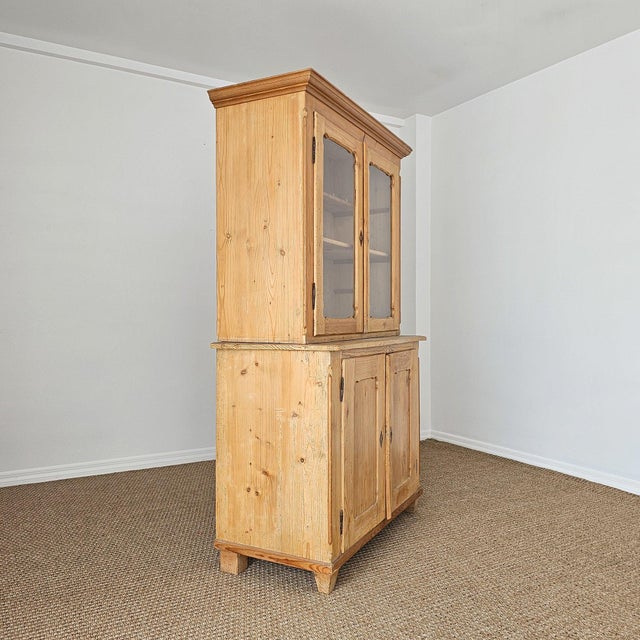 Late 19th Century Antique Pine Glass Door Hutch Cabinet | Circa 1890 For Sale - Image 5 of 14