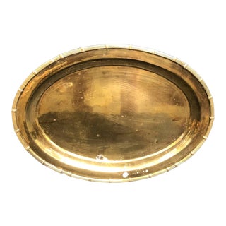 Brass Oval Bamboo-Border Platter / Tray For Sale
