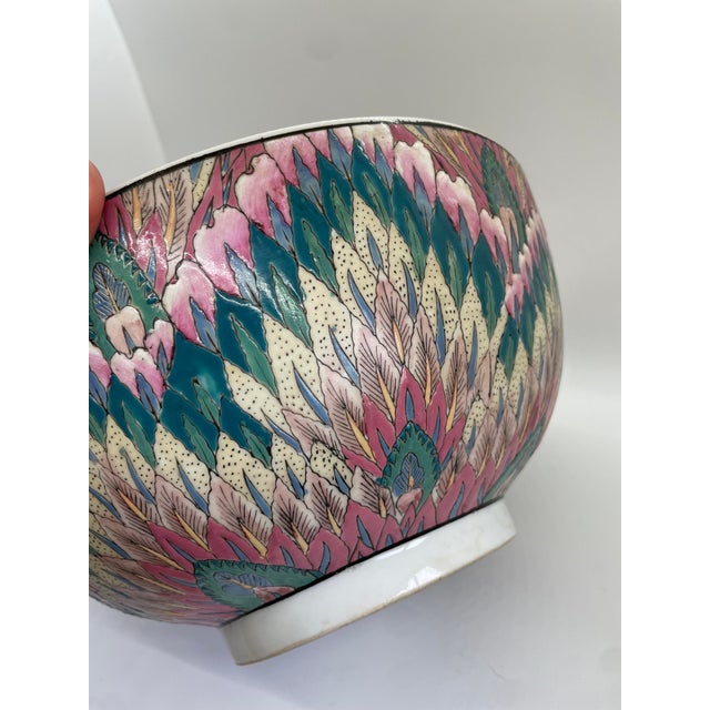 Late 20th Century Late 20th Century Macau Pastel Peacock Feather Bowl For Sale - Image 5 of 7
