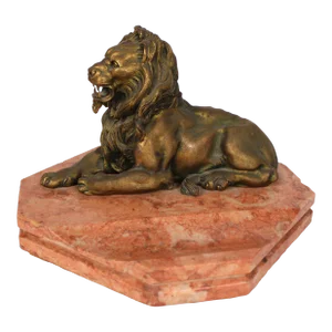 Bronze Lion Form Inkwell on a Marble Base