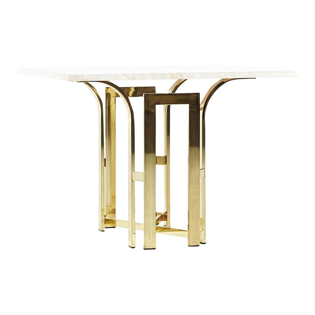 Henredon Mid Century Brass and Travertine Side Table For Sale
