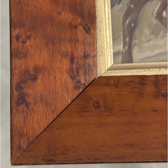 English Fox Hunt Sporting Pictures in Antique Bird's Eye Maple Wood Frames - A Pair For Sale - Image 14 of 18