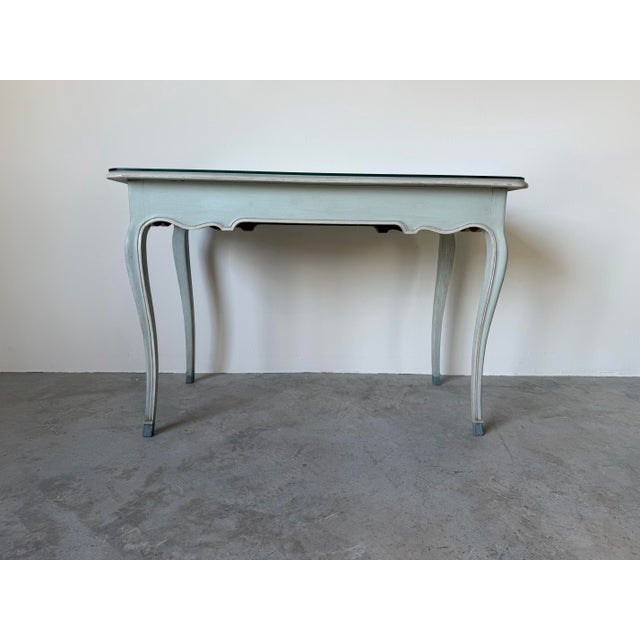 Vintage Italian French Provincial Louis XV Style Writing Desk With Glass Top For Sale - Image 11 of 12