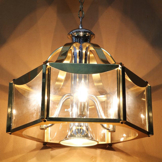 Fredrick Raymond Mid Century Majesty Moderm Brass and Chrome Chandelier For Sale - Image 9 of 10