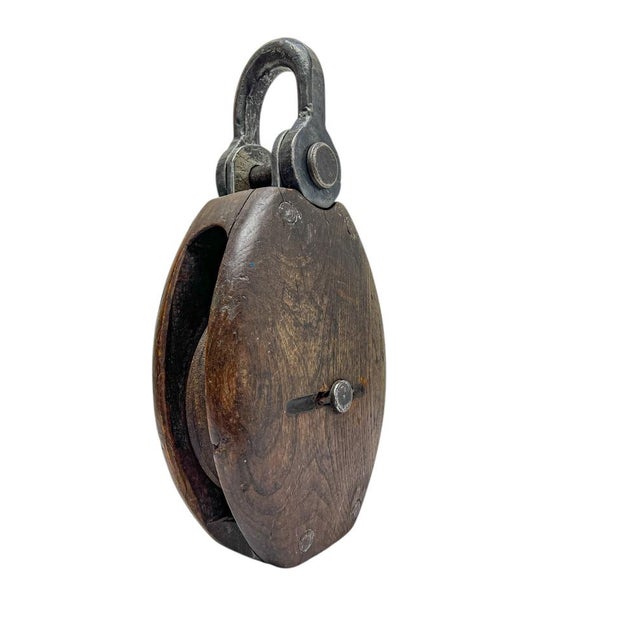 Late 19th Century Wooden Boat Pulley with Wrought Iron Details, 1890s For Sale - Image 4 of 12
