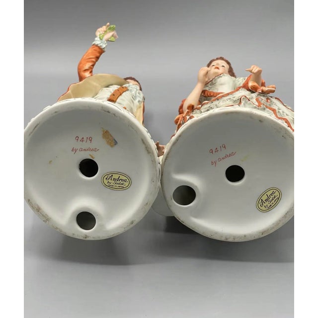 Vintage Andrea by Sadek Porcelain Courtship Couple Figurines in Blue and White, Pai For Sale - Image 9 of 9