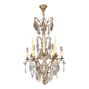 Late 19th Century French Antique Crystal Chandelier Brass Luster Handmade Restored Victorian