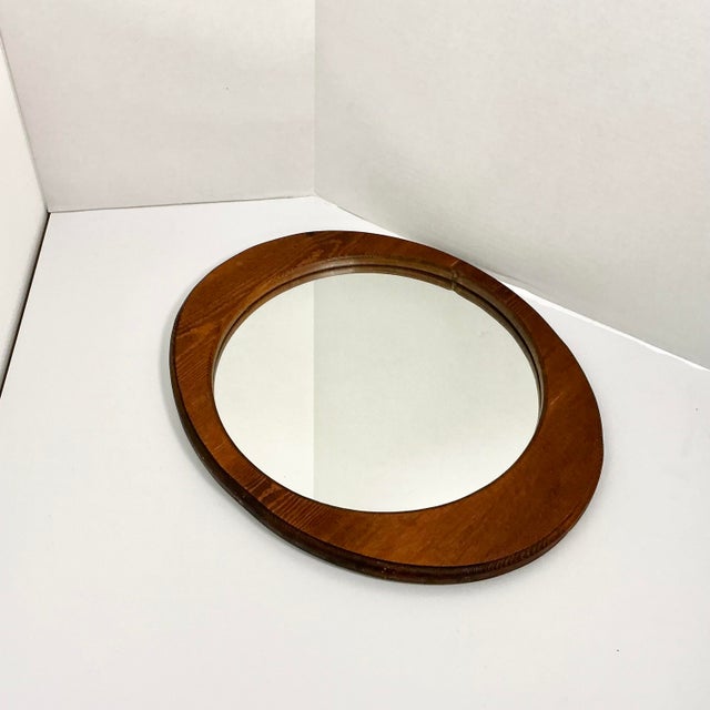 Mid-Century Boho Chic Folk Art Biomorphic Oval Pine Wall Mirror For Sale - Image 9 of 15