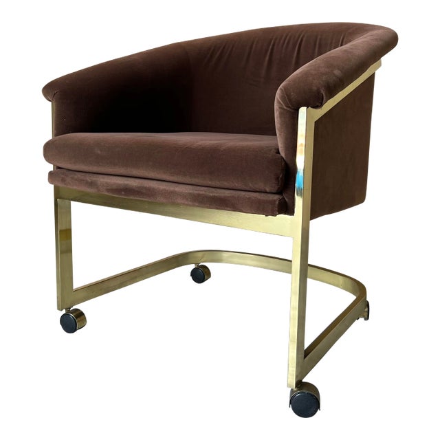 Milo Baughman for Design Institute of America Brass Desk / Club Chair With Casters For Sale