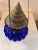 Metal Large Vintage Cobalt Blue Hanging Decorative Glass Ornament With Ornate Pierced Metalwork For Sale - Image 7 of 7