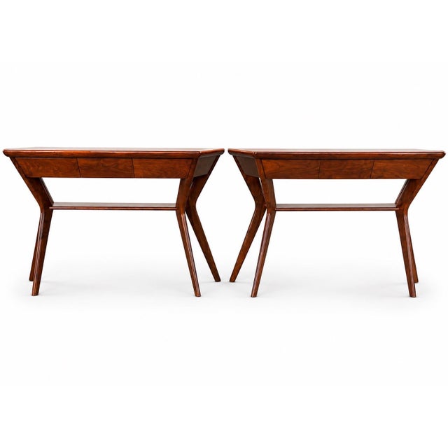Panache Pair of Walnut Mid Century Modern Style Axel Consoles For Sale In Palm Springs - Image 6 of 6
