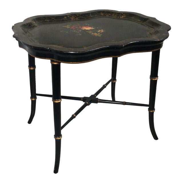 Mid 20th Century Vintage English Hand Painted Tole Tray Top Coffee Table For Sale