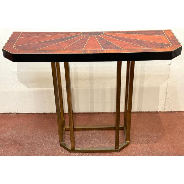 Modern Faux Tortoiseshell Inlaid & Brass Console Table For Sale - Image 4 of 11