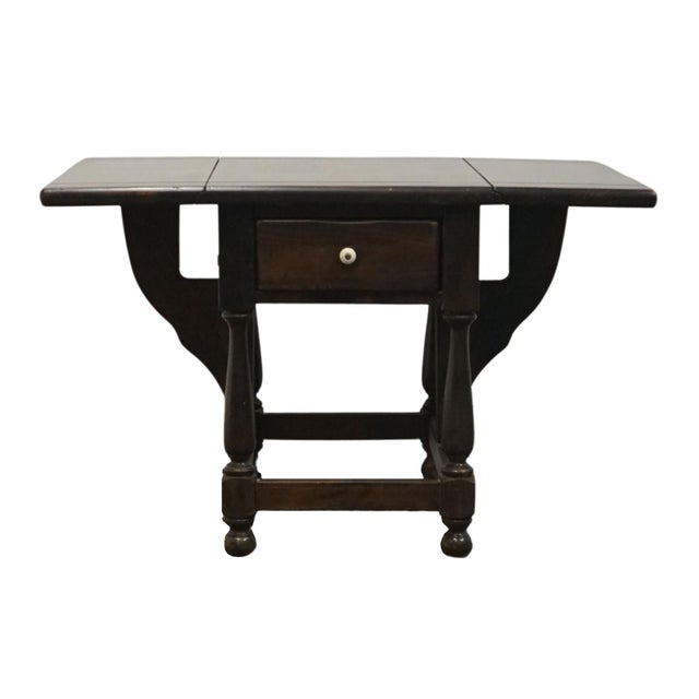 Wood Ethan Allen Antiqued Pine Old Tavern Rustic Early American 37" Butterfly Drop Leaf Accent End Table 12-8034 For Sale - Image 7 of 12