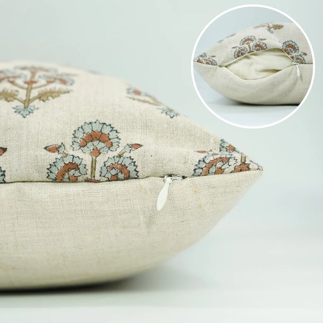 Art Deco Fabdivine Indian Block Print Cushion Cover 18x18 Inch Viscose Linen-Traffic Light For Sale - Image 3 of 4