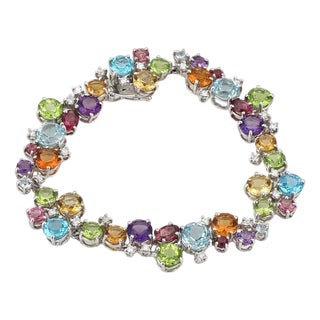 Mid 20th Century Diamonds & Assorted Multicolor Gems 18k White Gold Bracelet For Sale