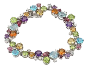 Mid 20th Century Diamonds & Assorted Multicolor Gems 18k White Gold Bracelet