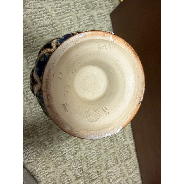 American Vintage Royal Doulton Carved Intricate Pattern Stoneware Vase - Beautiful - Pristine For Sale - Image 3 of 9