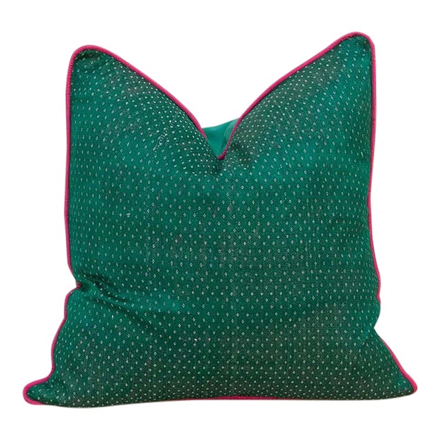 Sal Green Dotted Ahir Handloom Pillow For Sale