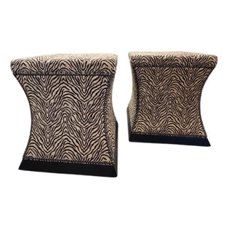 Modern Pair Bernhardt Zebra Jacquard Upholstered Hourglass Ottomans For Sale