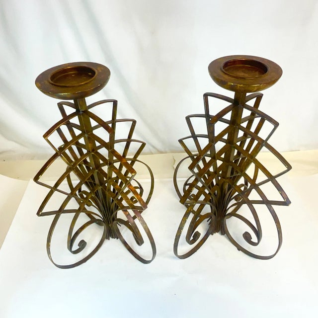Chestnut 1980s Vintage Brutalist Alter, Mantle or Floor Pillar Candle Holders - a Pair For Sale - Image 8 of 10