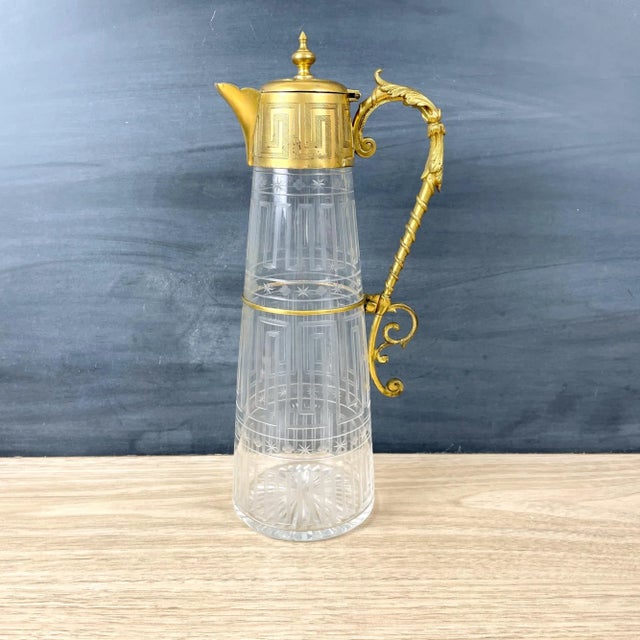1920s Vintage Greek Key Cut Glass Fancy Claret Jug For Sale - Image 10 of 10