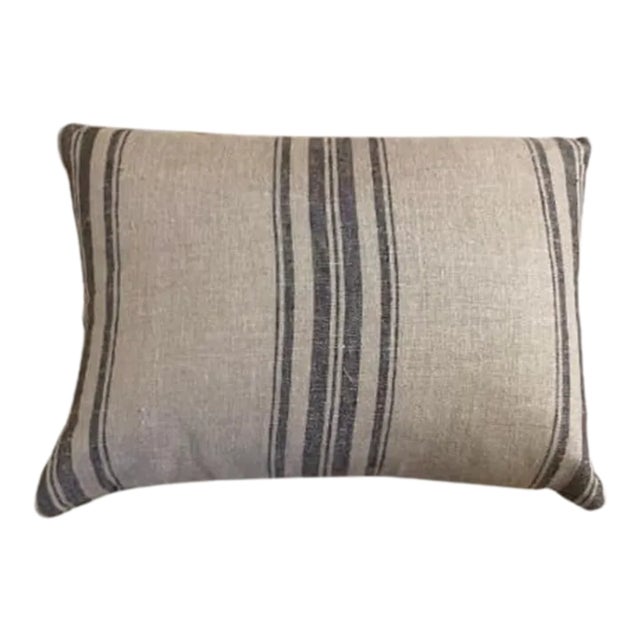 Charcoal Stripe Linen Pillows For Sale