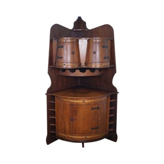 Vintage Oak Barrel Corner Bar Cabinet For Sale