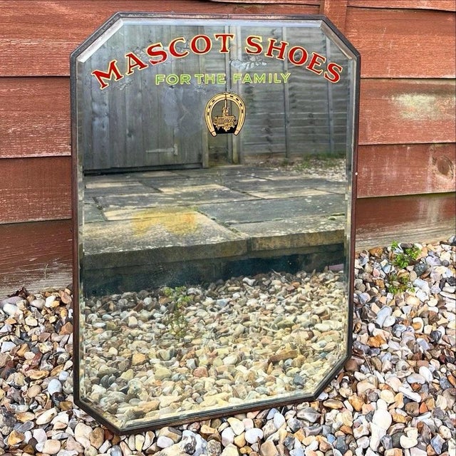 Vintage Mascot Shoes “For the Family” Retail Advertising Mirror Material: Mirror glass, wood, copper A charming vintage...