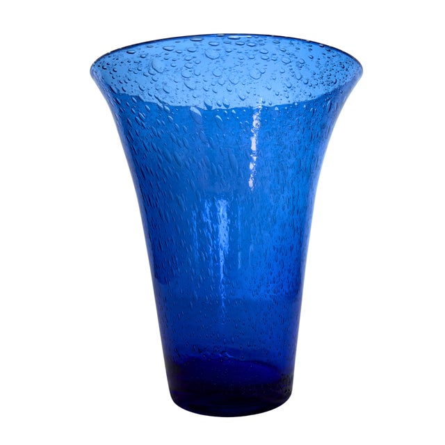 Blue Large Mid-Century Modern French Hand-Blown Cobalt Blue Bubble Glass Vase from Biot, 1960s For Sale - Image 8 of 8