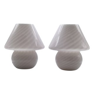 Vintage Mushroom Table Lamps in Murano Glass from Venini, 1970s, Set of 2 For Sale