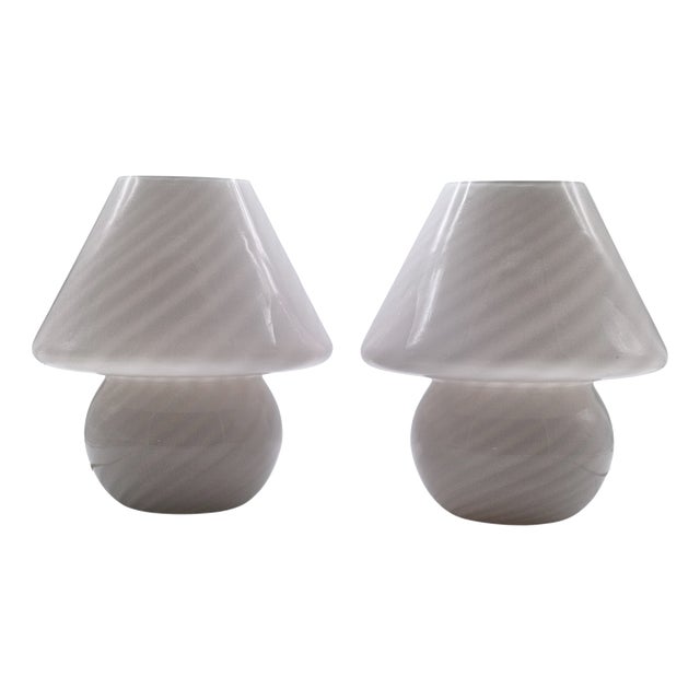 Vintage Mushroom Table Lamps in Murano Glass from Venini, 1970s, Set of 2 For Sale