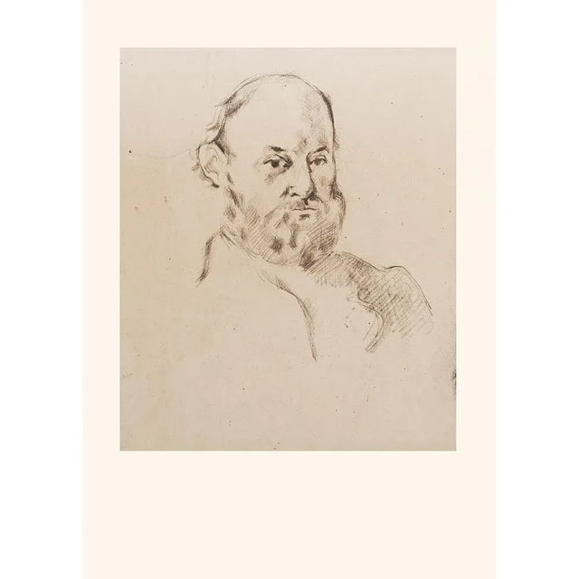 A rare excellent large vintage offset lithograph after pencil drawing "Self-Portrait" by Paul Cézanne. Comes from a rare...