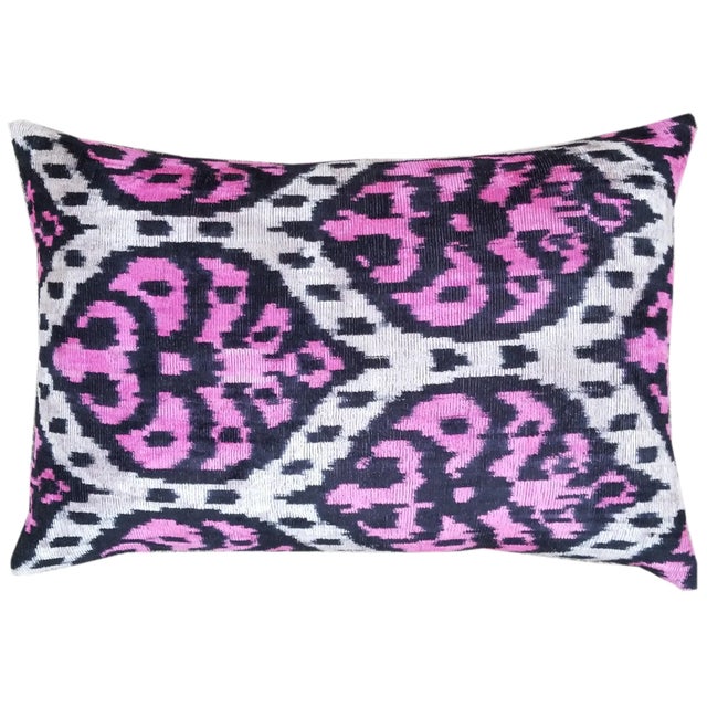 Contemporary Silk Uzbek Ikat Velvet Hand Made Pillow Cushion,16x24 For Sale - Image 3 of 3