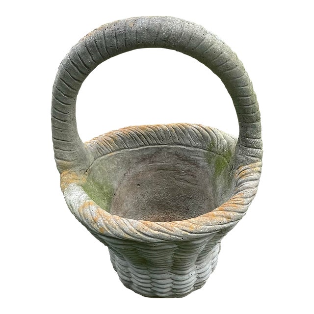 Vintage Concrete Basket Shaped Planter For Sale