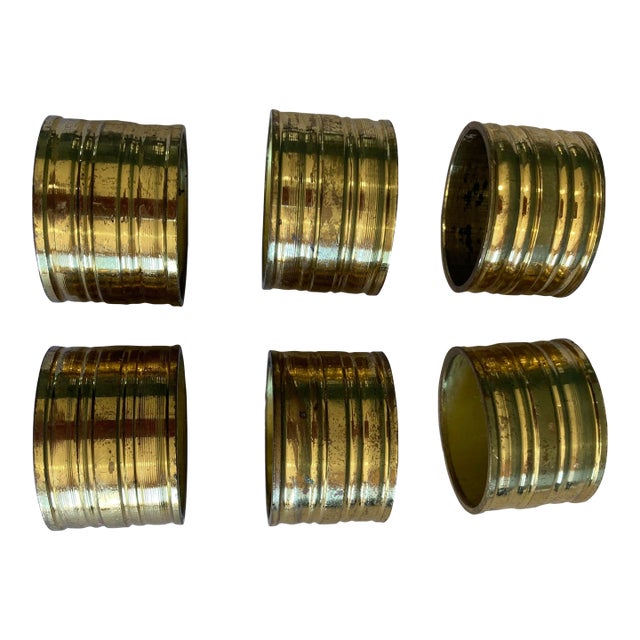 1960's Solid Brass Napkin Rings- Set of 6 For Sale