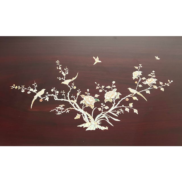 Vintage Mother of Pearl and Solid Rosewood Inlaid Asian Chinoiserie Dining Set for 8 People, (10 Pieces Table and Chairs) For Sale - Image 9 of 12