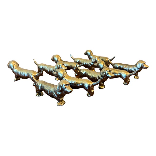 Vintage French Art Deco Silvered Metal Dachshund Knife Rests, 1930, Set of 10 For Sale